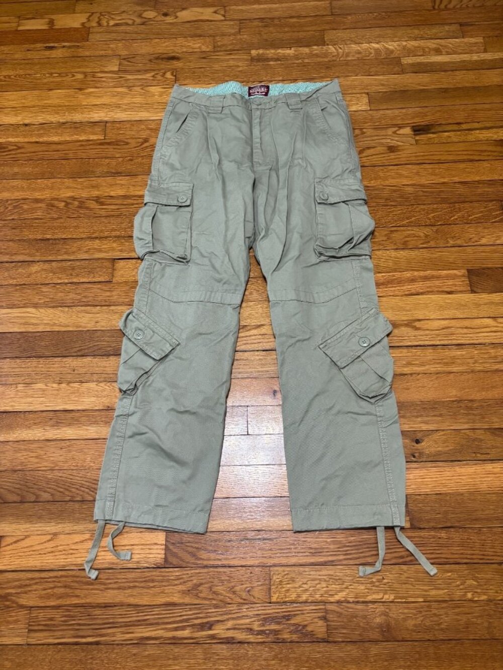 Matchstick Mens Cargo Pants Size XL 34x30 Cotton Canvas Green Drawstring